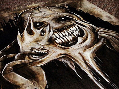Penalty acrylic art binary code creepy demon horror painting scary teeth traditional art