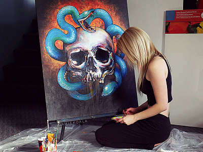 Euryale Painting Work In Progress acrylic artist euryale gorgon medusa paint painting skull snakes traditional
