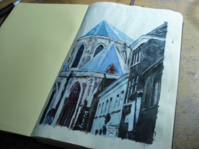 Bruges 1 acrylic belgium bruges church sketchbook street