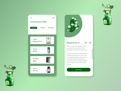 Chemicals Wiki App Design - Search and Information Page app design figma green app mobile ui ux
