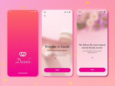 Personal Beauty App Design - Pink Onboarding - glassmorphism app beauty app design figma glassmorphism gradient design mobile onboarding ui ux