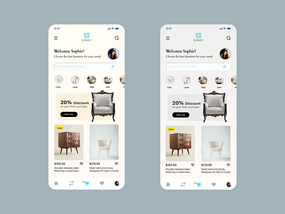 Furniture eCommerce App - Flat UI design app branding design figma furniture app illustration light color app design logo mobile simple ui soft. ui ui ux vector