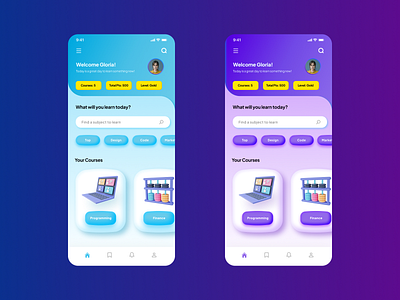 Educational App UI Design - Claymorphism 3d app branding claymorphism design figma graphic design illustration logo mobile ui ux vector