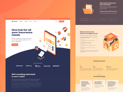 Marble — Insurance Hub Website design digital product digital wallet illustration insurance landing landing page look and feel marble policies rewards seventies ui web web design website z1