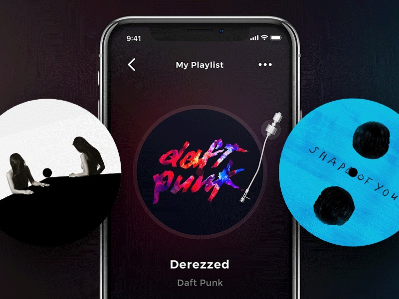 Old vinyl player dark interface iphonex minimal music player ui ux