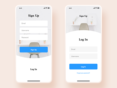 Sign Up | Log In app design ecommerce graphics iphone login mobile signupbutton sketch ui ux white