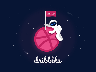 Dribble First Shot astronaut dribble flag hello invite moon space stars