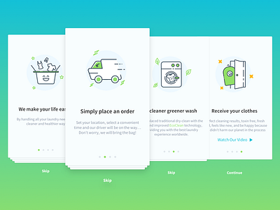 Washywash Onboarding app ecofriendly gradiant illustration laundry mobile onboarding screens steps ui washywash