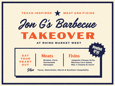 Jon Gs Takeover barbecue bbq event flyer lockup meat poster type