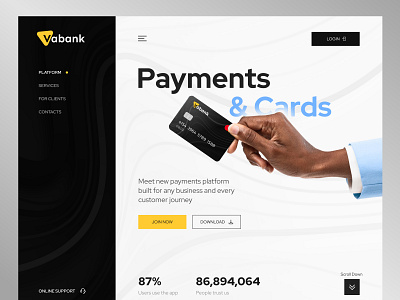 Web Design: Vabank - Landing Page bank credit credit card crypto finance fintech homepage landing page loan markets mobile bank modern technology website