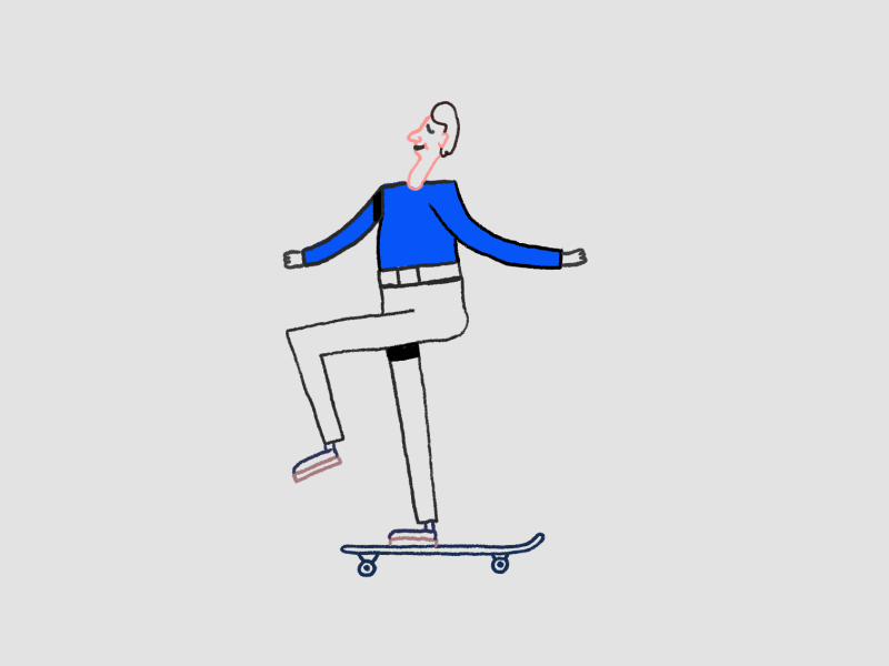 Happy Skater character chilling cintiq hand drawn pushing relax skater