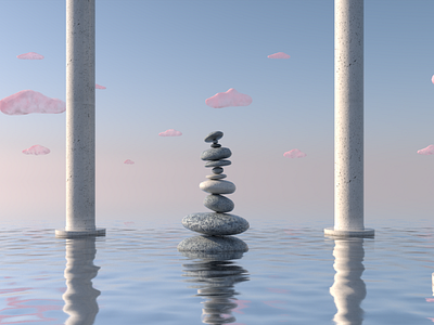 Peaceful Stones 3d 3d animation branding chill design illustration motion design