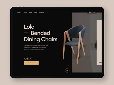 Craft Website - Product page 3d animation black chair clean ui interface minimalist modeling product page tablet ui website