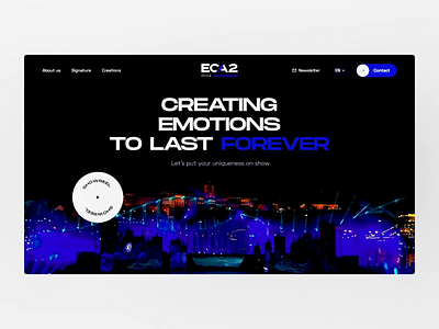 ECA2 - Website homepage animation background black blue bold clean design interface landing minimal round shows spectacular typography ui video website white