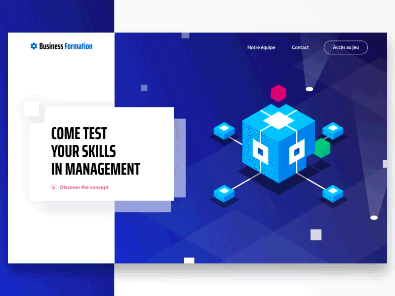 Business formation landing animation blue cubes gradient isometric landing management