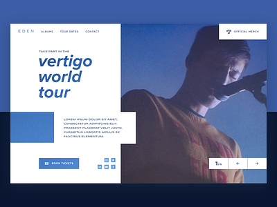 Eden - home page blue clean eden grid italic landing musician white