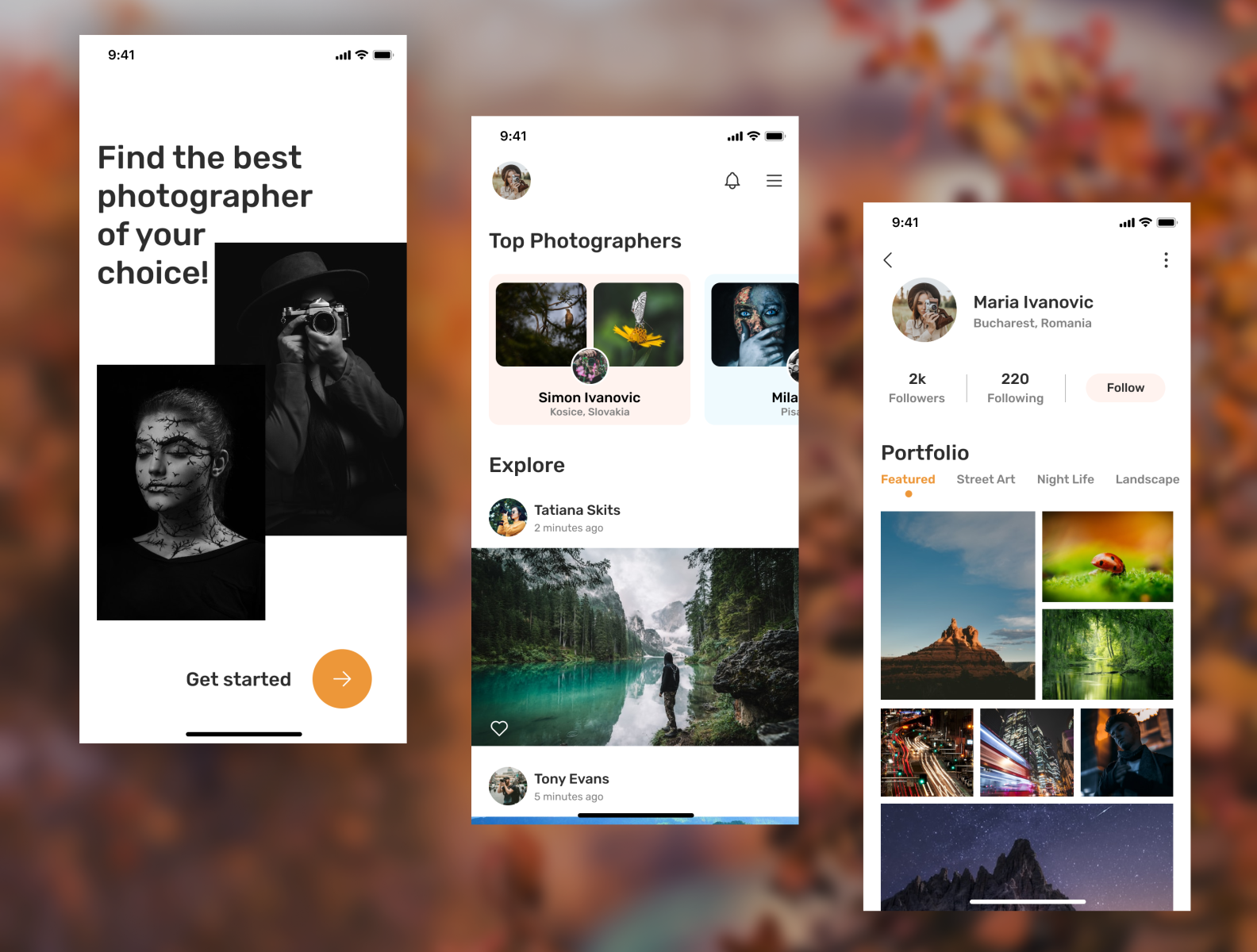Photographer Portfolio app UI design by Partho Prothim Datta on Dribbble