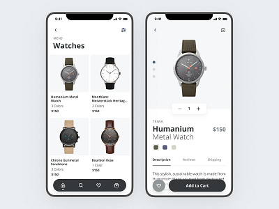 Watch ecommerce app app clean e commerce e shop ecommerce iphone minimal mobile ui ux watches