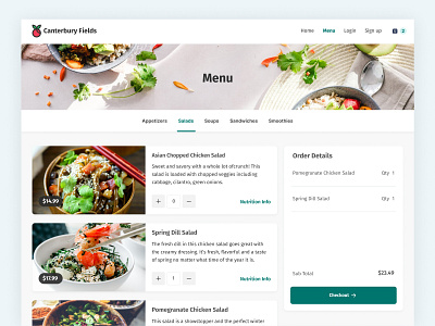 Restaurant Online Menu app cart checkout clean e commerce e shop ecommerce food healthy menu online order online restaurant restaurant app ui ux webite