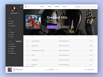 Music Player - Light Theme Version app clean dashboard entertainment media music playlist purple streaming ui