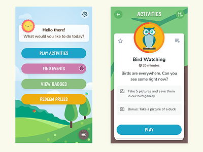 Activity App for Kids adventure app children clean colorful fun game kids mobile nature outdoors play ui ux