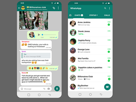 Whatsapp homepage and chat screen by Arogundade Glory on Dribbble