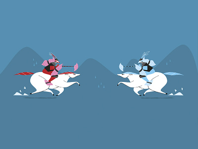 Pillow fight banner character design competition fight horses illustration knights ohh deer pillow shop online website