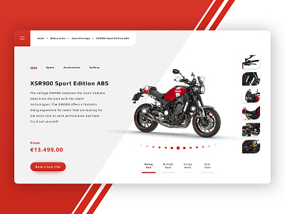 XSR900 Motorcycle | Product Page Concept branding concept design desktop motor motorcycle product page sketch ui xsr900
