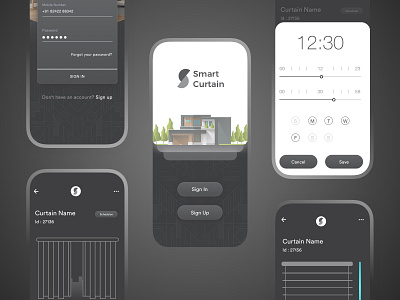 Smart Curtain Mobile App android app design curtain dark ui design home automation ios app design mobile app design smart curtain smart home ui ux
