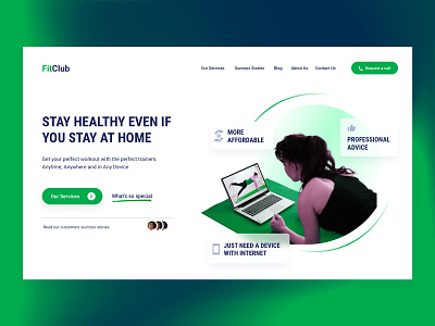 FitClub web concept design fitness green header healthy hero section online coaching ui ux web website