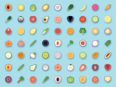 Flat fruits & veggies flat flat design fruits icon icon set vegan veggies