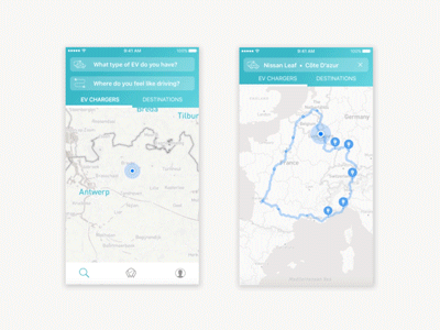 Re-Ride: A road trip generator for electric cars animation design ev interaction ios ui ux
