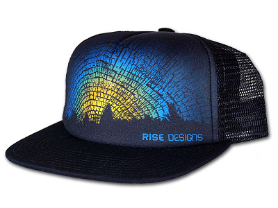 Daybreak - Trucker Hat Design black design graphic nature sublimation sunrise sunset trees wood grain woodcut