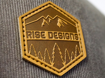 Nature Hexagon - Rise Designs graphic hat hat design hexagon leather patch linework logo mountains nature tree trees