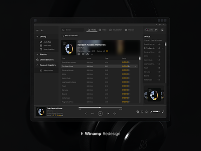 Winamp (Big Bento skin) redesign branding dashboard design desktop figma music music player music ui redesign ui ui design user interface winamp