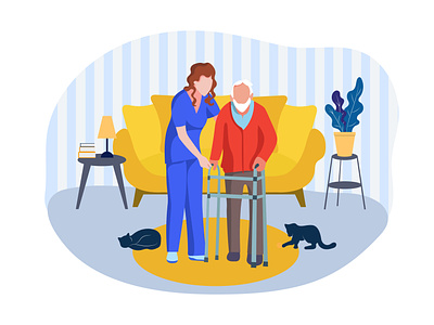 Vector illustration, Elderly Care Physiotherapy.