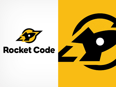 Rocket Code branding code design identity logo rocket typography yellow