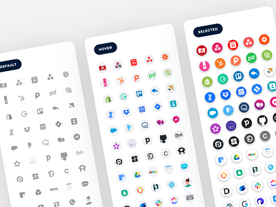 Front's integration switcher 🕹 app colors design system front frontapp icons inbox integrations logos platform plugins product design shared inbox system