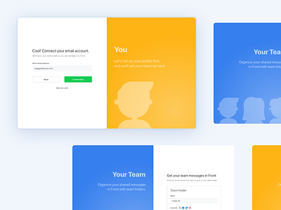 Onboarding blue email front frontapp messaging onboarding product design shared inbox sms user flow ux yellow