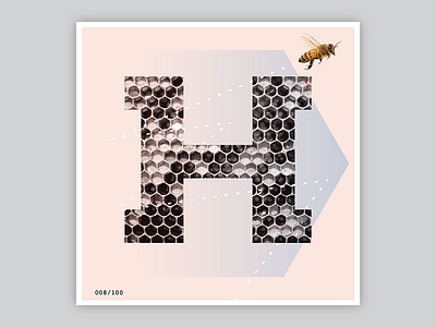008/100: honeybees 100 day project 100 days of dropcaps 100dayproject art collage daily drop cap daily project dropcap honeybees lettering pink type design