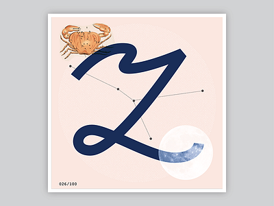 026/100: Cancer Baby art cancer collage constellation dropcap lettering minimal type zodiac