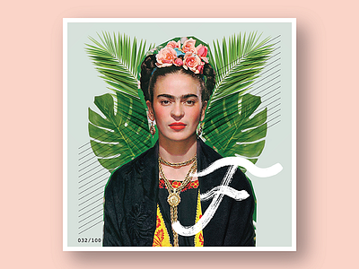 032/100: Frida Kahlo 100 day project 100 days of dropcaps 100dayproject art collage daily drop cap daily project dropcap lettering pink type design