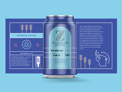 Zymurgy Crowler beer beer can blue branding brewery icons label logo minimal mockup packaging wrap