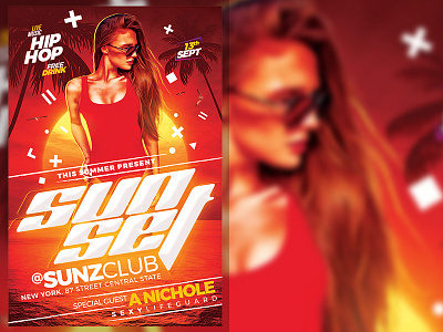 Summer Sunset Flyer Template artist design dj event flyer music nightclub party poster red summer flyer summer party summer party flyer template