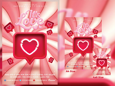 It's Love Flyer Template design flyer love party photoshop pink poster template valentine valentine day valentine flyer valentine party valentine poster