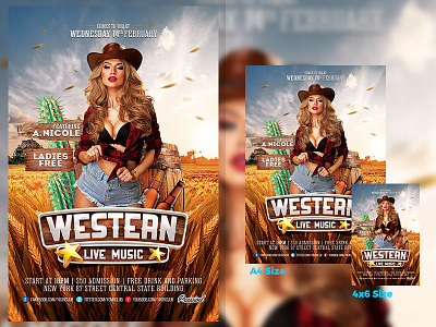 Western Flyer Template country club country music cowboy design flyer invitaion music nightclub party poster template vintage western