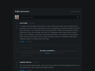 Akasha - Article Comments 💬 comment dark theme discussion interface thread ui ux vote