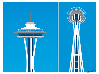 Space Needle architectural architecture illustration pacific northwest seattle space needle tower
