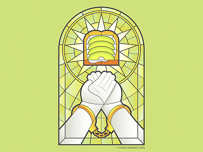 The Father, the Son, and the Holy Toast adobe ilustrator art avocado avocado toast catholic church freelance golden handcuffs handcuffs hands holy illustration illustration design illustration digital illustrator stained glass toast worship