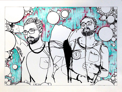 Self Portrait circles digital design flat stock ink micron mixed media selfie silk screen watercolor